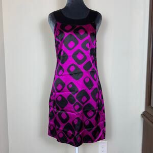 Express Mod sixties 60s GoGo Geometric Stretch Silk Mini Dress Black Pink Small